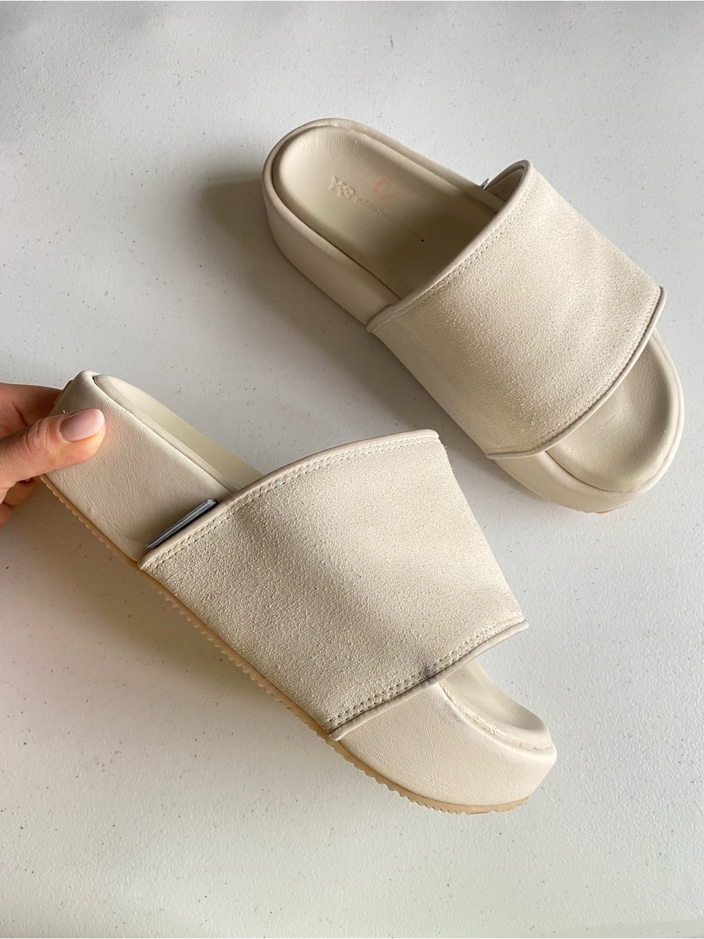 Adidas Yohji Yamamoto Y3 Men’s 8 Ivory Cream Suede Leather Platform Slide Sandal